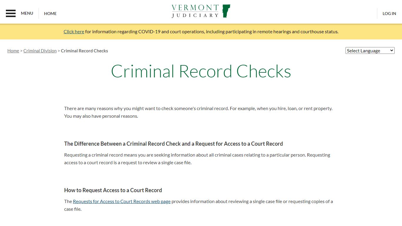 Criminal Record Checks | Vermont Judiciary
