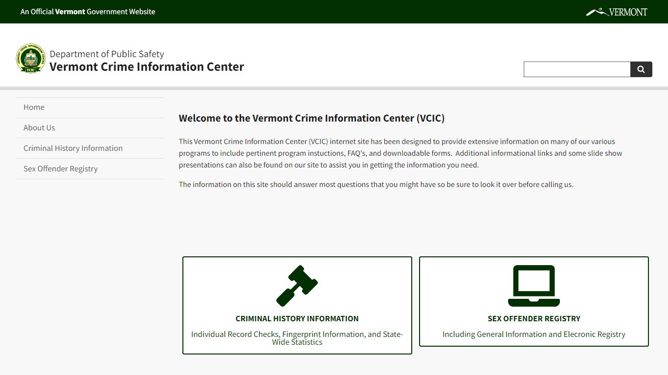 Home Page | Vermont Crime Information Center