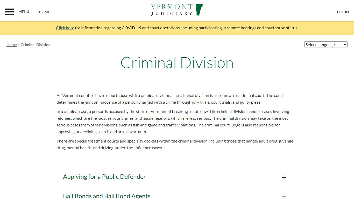 Criminal Division | Vermont Judiciary